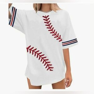 💵NEW💵White Oversized Baseball Stitch T-Shirt